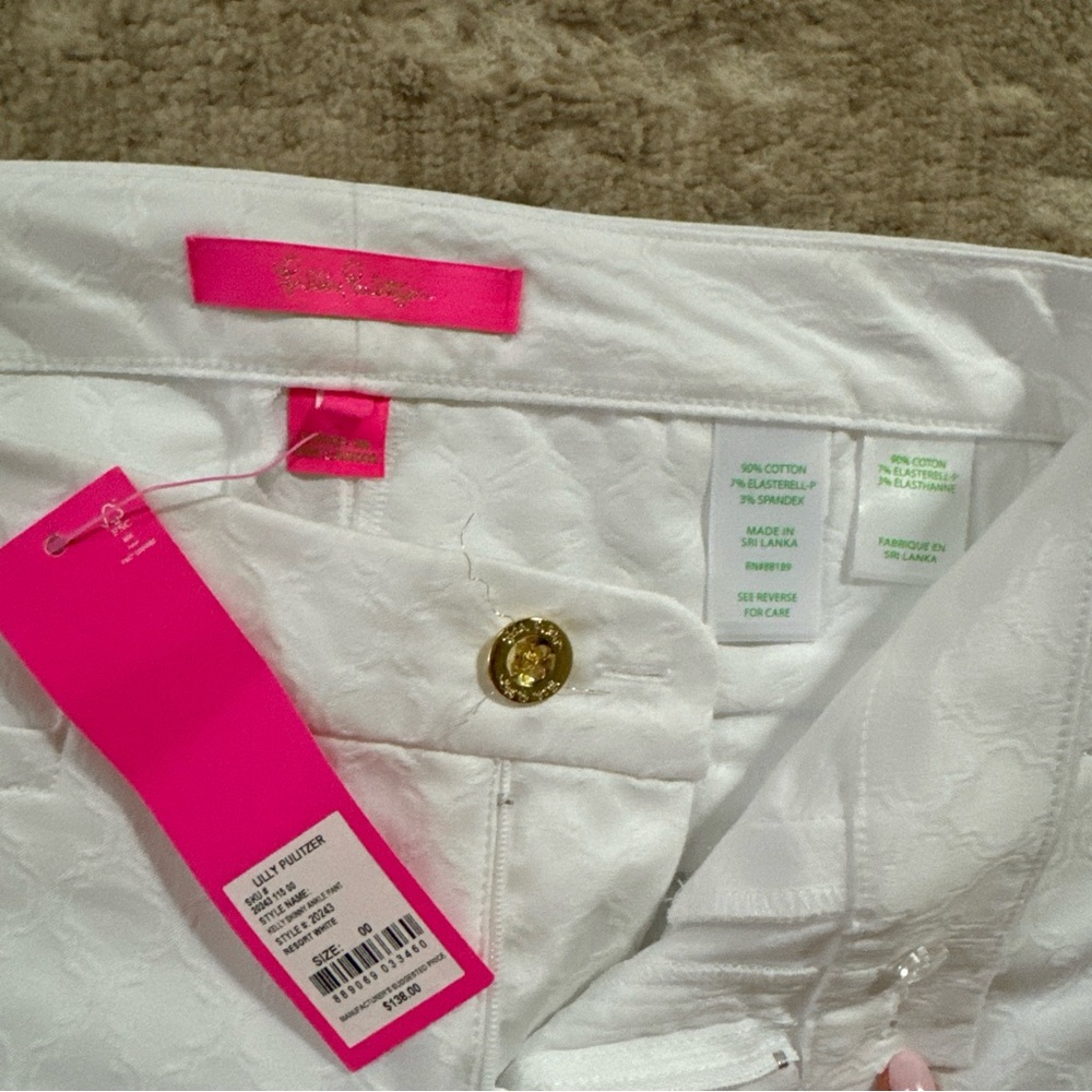Lilly Pulitzer Women's White Kelly Pants Skinny Ankle Textured Resort Size 00 - Picture 5 of 7